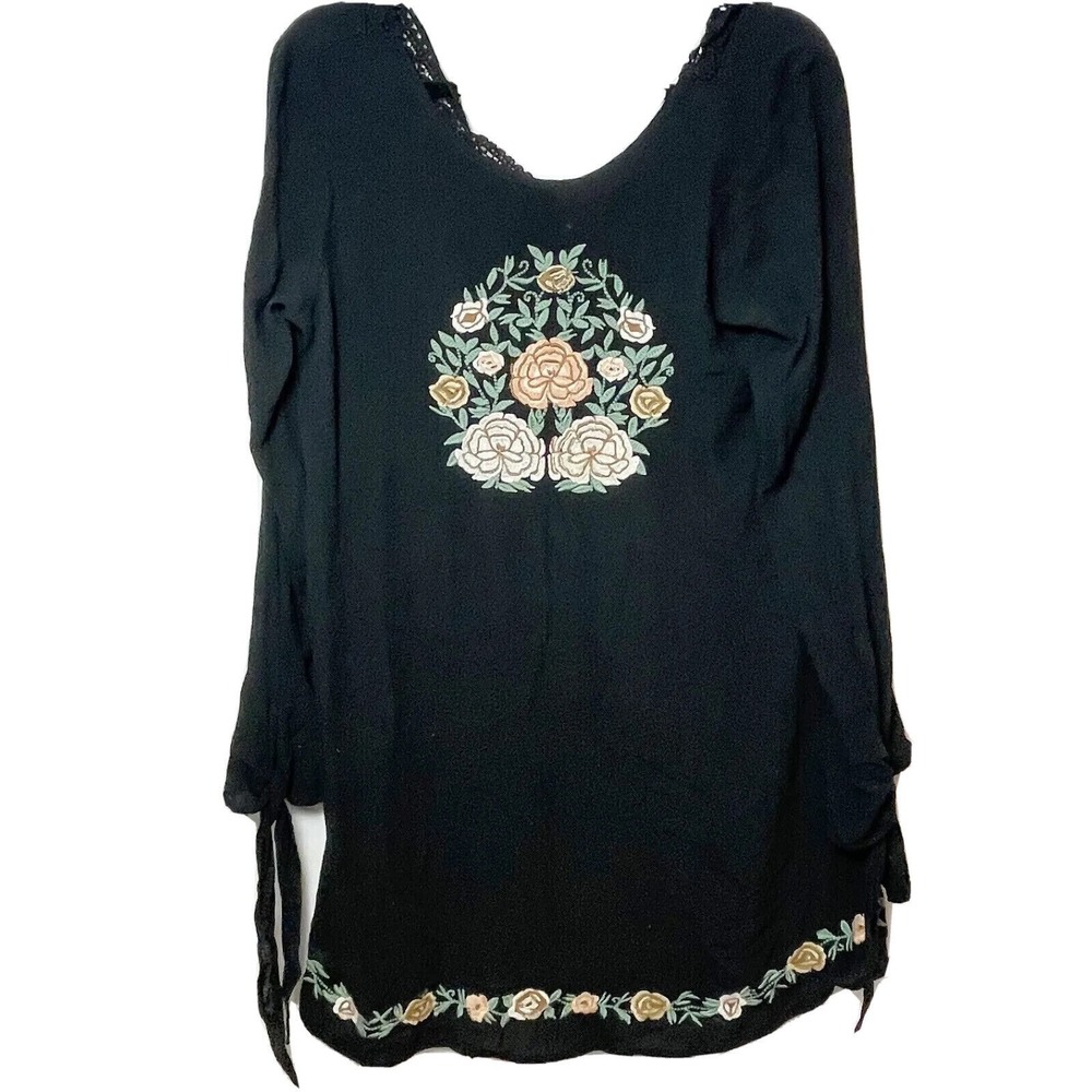 Band Of Gypsies Mini Tunic Dress Womens S Black Embroidered Tasseled Bohemian